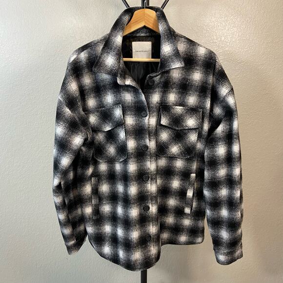 Thread & Supply Tops - THREAD & SUPPLY Flannel Fleece Shacket Women's Blk/White Sz L Casual Streetwear